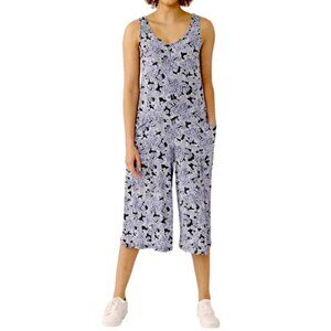 New Kim & Co Blue White Paisley Sleeveless Gaucho Jumpsuit Size Large bin 4D